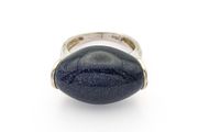 925 Vintage Sterling Silver Signed Chunky Blue Goldstone Ring