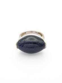 925 Vintage Sterling Silver Signed Chunky Blue Goldstone Ring