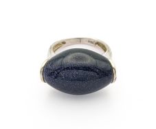 925 Vintage Sterling Silver Signed Chunky Blue Goldstone Ring