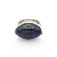 925 Vintage Sterling Silver Signed Chunky Blue Goldstone Ring