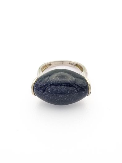 925 Vintage Sterling Silver Signed Chunky Blue Goldstone Ring