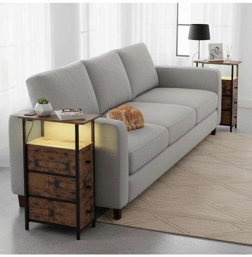 Slim Bedside Table Set of 2 with Charging Station