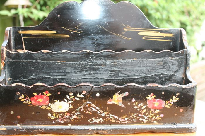 Antique Hand Painted Papier Victorian Mail Holder  Art 12" X 8"