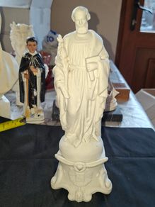 Rare Antique Biscuit Porcelain Statue of Saint Joseph, It dates from the 19th or early 20th century,  by French manufacturer Mauger & Fils Ideal for Home or Stage Movie Props