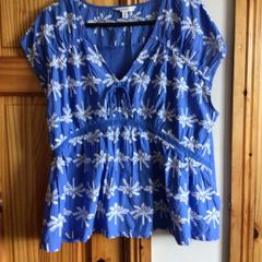 Next Ladies  Blue 100% Cotton Embroidered palm tree pattern sleeveless Blouse Top size 20 includes Postage