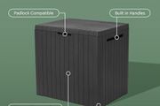Keter City 30 Gallon Resin Outdoor Storage Box and Patio Furniture Side Table for Pool and Garden Accessories, Dark Grey