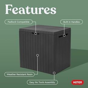 Keter City 30 Gallon Resin Outdoor Storage Box and Patio Furniture Side Table for Pool and Garden Accessories, Dark Grey