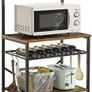 Kitchen Baker's Rack  Microwave Oven Stand with Storage Shelves, Industrial Coffee Bar Station, with Adjustable Wine Holders and S hooks, Metal Frame, Rustic Brown, 59 40 143CM, HBR001H Image 2