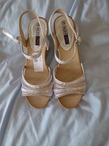 Ladies Silver wedge sandals NEW Size 37 with tags and box