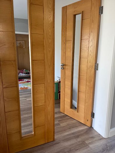 Oak engineered double doors with glass panels