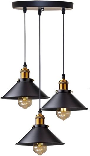 3 Lights Industrial Ceiling Light, Retro Industrial Pendant Light, Vintage Edison Style Metal Hanging Light Fixture Chandelier for Kitchen Bedroom Living Dining Room