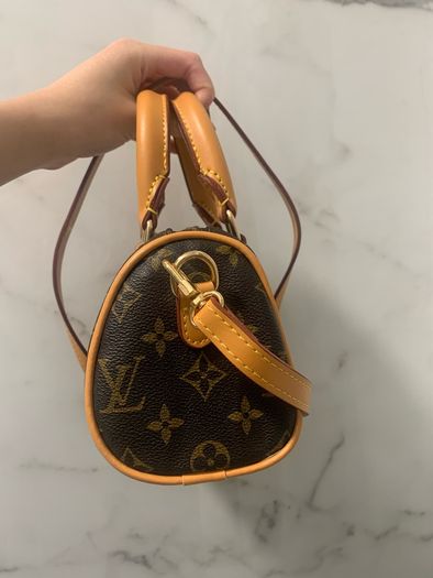 brown  and orange monogram mini speedy bag