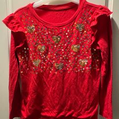 Girls Red Long Sleevwd Tshirt