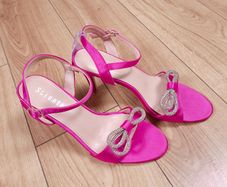 Sorento Fuchsia Pink Satin Diamante Bow High Heel Sandals 5UK/38EU