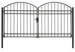 Fence Gate Double Door with Arched Top Steel 300x175 cm Black