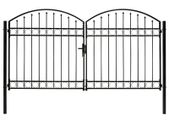 Fence Gate Double Door with Arched Top Steel 300x175 cm Black