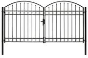 Fence Gate Double Door with Arched Top Steel 300x175 cm Black