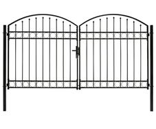 Fence Gate Double Door with Arched Top Steel 300x175 cm Black