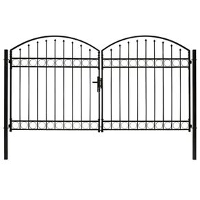 Fence Gate Double Door with Arched Top Steel 300x175 cm Black