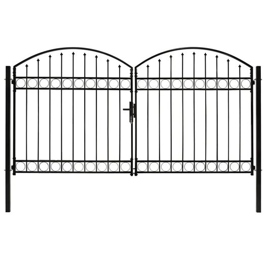 Fence Gate Double Door with Arched Top Steel 300x175 cm Black