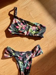 Brazilian Tropical Floral Asymmetric One-Shoulder Bikini Set