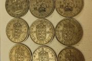 Nine English Shilling Coins 1947 to 1959