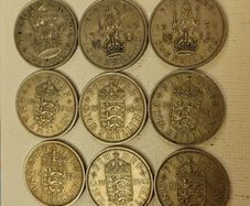 Nine English Shilling Coins 1947 to 1959
