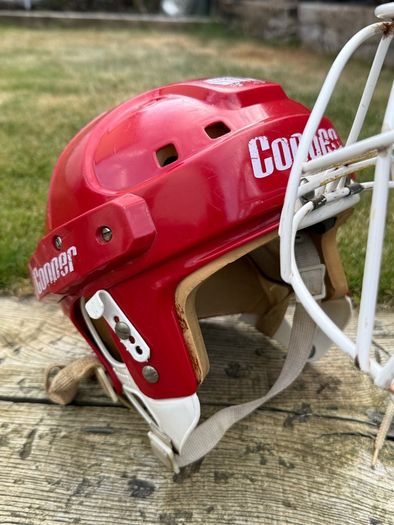 Vintage Cooper Red Goalie Hockey Helmet with Cage - Made in Canada