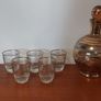 Fabulous Vintage Retro Mid-Century-Modern Small Pale Pink Glass Decanter with Gold and Silver Gilt Banding Plus Five Liqueur Glasses, Irice, Czechoslovakia Image 5