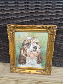 Original Susan Harper Oil Dog Portrait Primrose Framed 33.5 x 38.5 cm