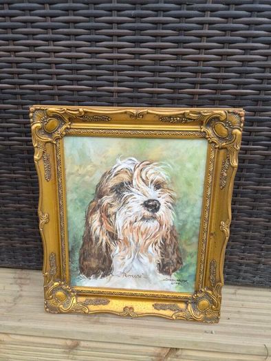 Original Susan Harper Oil Dog Portrait Primrose Framed 33.5 x 38.5 cm