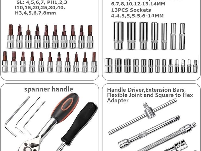 NEW SALE | 53-Piece 1/4" Socket Set,Driver Bits Metric Tool Set,72 Teeth Quick Release Ratchet Wrench Set with Flexible Extension Rods,S2 Screwdriver Bit,CRV Sockets/Deep Sockets,Tool for Car Bicycle Repair&DIY
