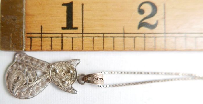 Vintage Sterling Silver 925 Cat Pendant and Sterling Chain length 16" - 2,95g