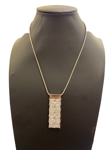 Newbridge Silverware Necklace with Large Rectangle Clear Stones Pendant