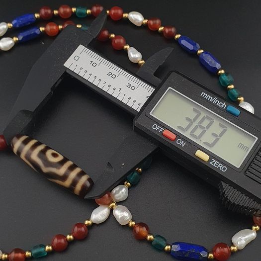 Antique Himalayan Tibetan 3 Eyes Agate Dzi Bead With Mix Lapis,carnelianPearls Necklace