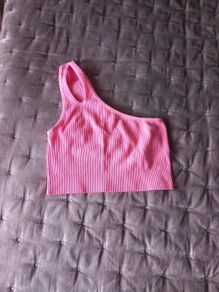 Pink cropped one shoulder T Shirt size m/l