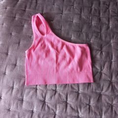 Pink cropped one shoulder T Shirt size m/l