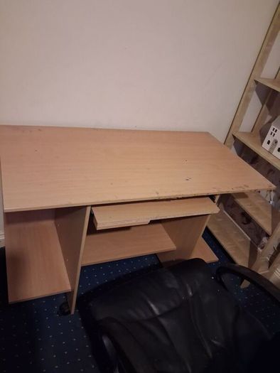 Large Natural Computer Desk without Keyboard Desk & Storage Shelves