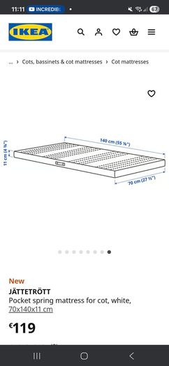 IKEA White Stuva Cot with 2 Drawers 140x70 cm incl. Mattress