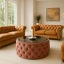 Velvet Button-Tufted Round Coffee Table with Tinted Glass Top Diameter: 80 cm Image 3
