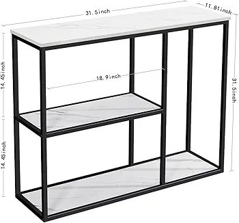 Console Table 30cm Narrow Entryway Table for Living Room 80cm Modern Industrial Sofa Table with 3-Tier Storage Shelves for Corridor, Hallway, White Marble