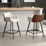 Modern Bar Stools Set of 2 Counter Stools PU Leather + Linen Fabric Spliced High Bar Stools for Breakfast with Metal Legs Image 7