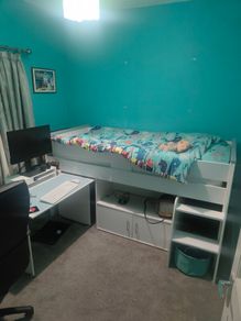 Mid sleeper bed with pull out desk and cabinet