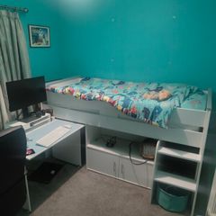 Mid sleeper bed with pull out desk and cabinet