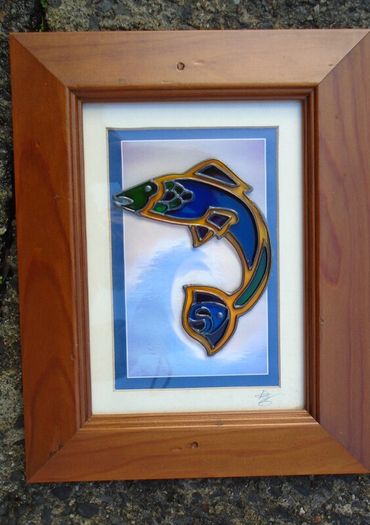 Salmon of Knowledge glass painting,Celtic Illuminations picture, Home decor,Father's Day gift