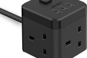 Compact Cube Extension Lead with 3 USB Slots (5V/3.1A) 3 Outlet Power Strip Surge Protected Power Socket with 1.5M Cable for Home, Office, Hotel, Travel -Black