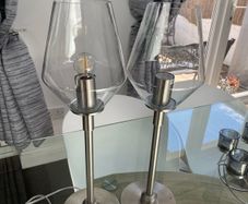 2 Contemporary Stainless Steel and Glass Table Lamps