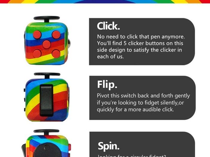 Rainbow Fidget Cube with 6 Sides Stress Relief Fiddle Toys Autism Sensory Toys Fidget Toys for Adults and Kids