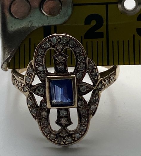 Gold Ring sapphire diamond Art Deco Antique