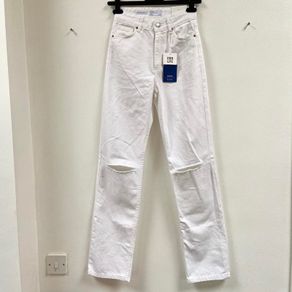 Bershka white high waist straight jeans